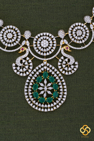 Peacock Zircon necklace - Emerald colour centre piece