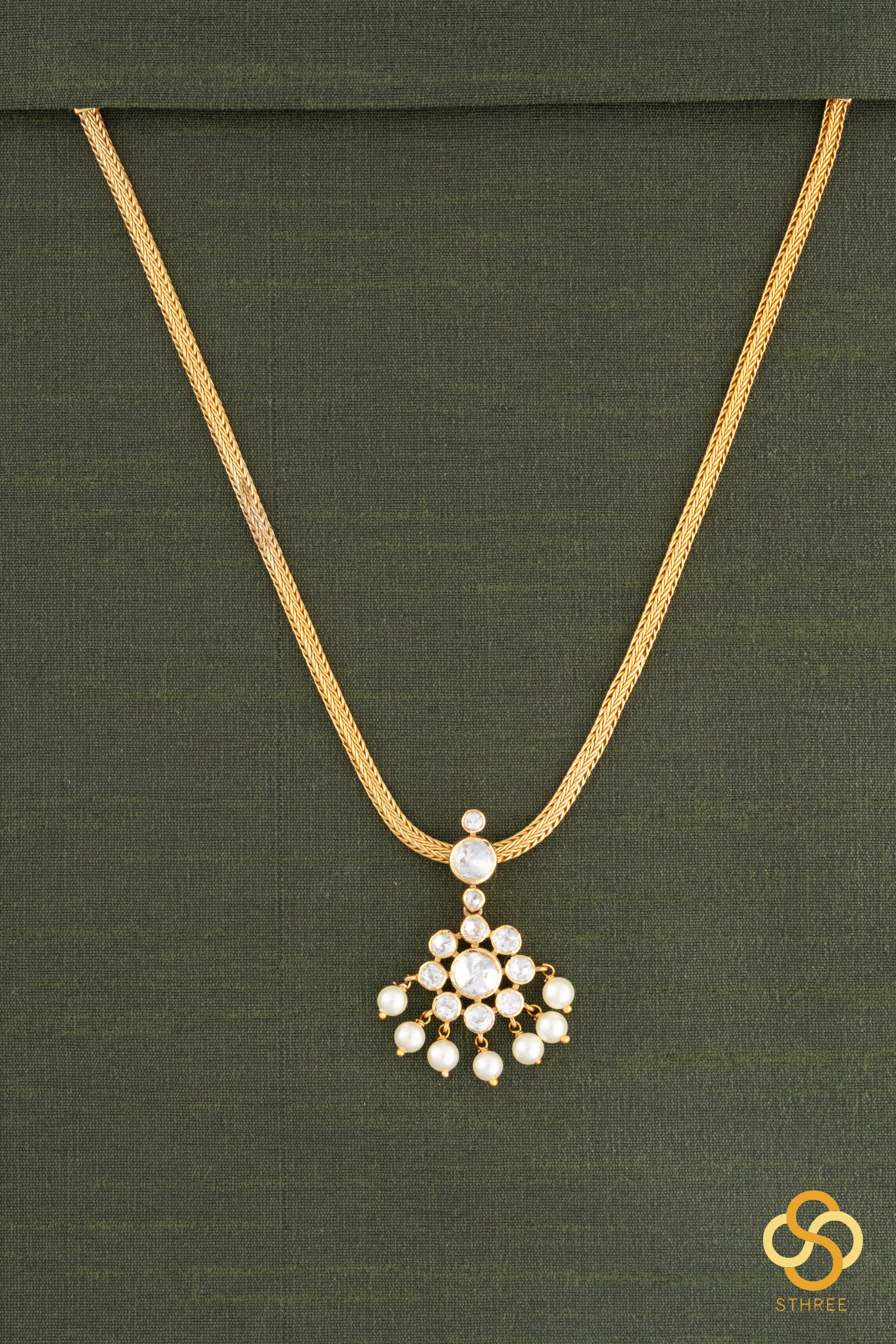 Vaira Padakkam - Moissonite Addigai Pendant with Pearls