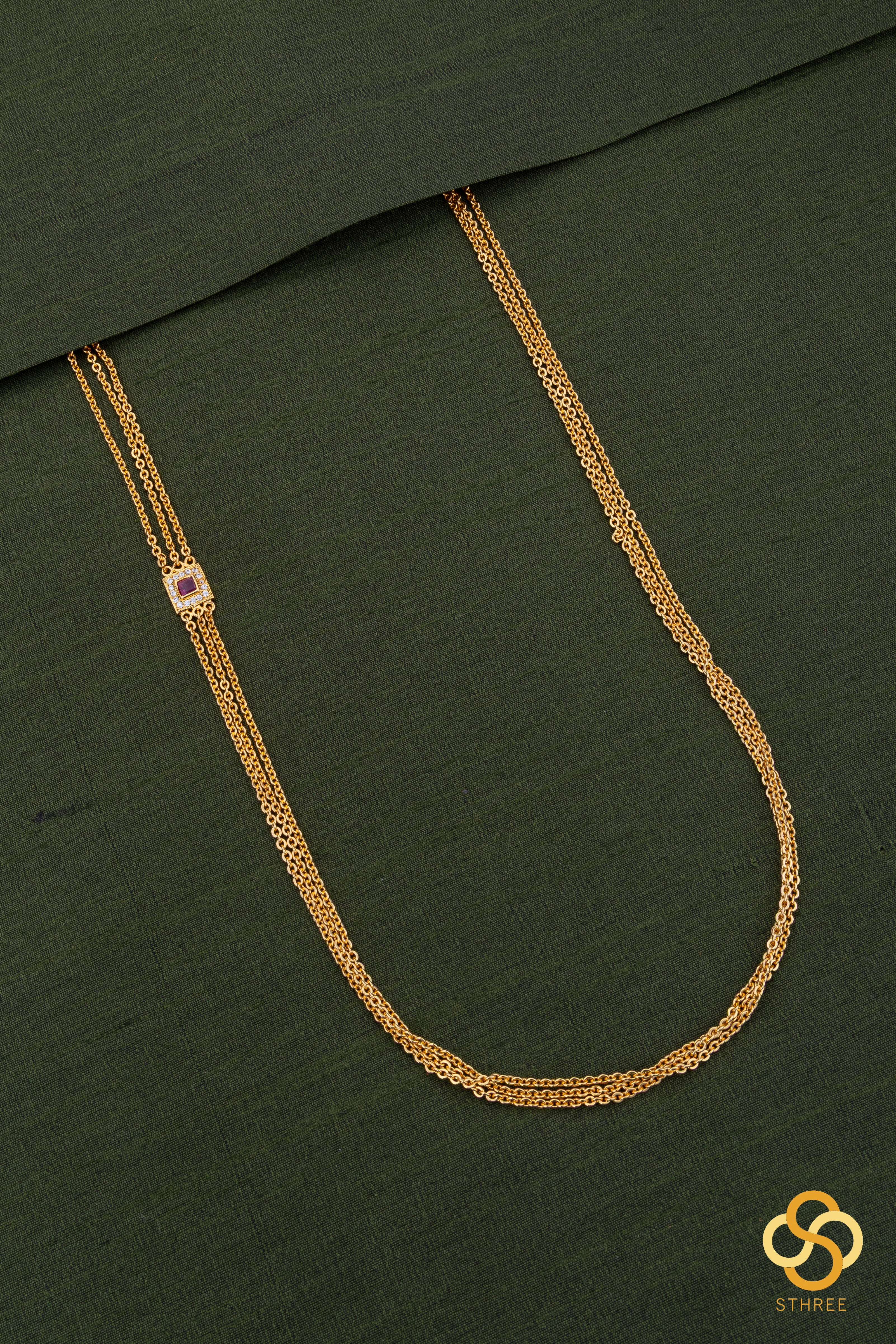Mogappu with Three Line Chain - Ruby Red