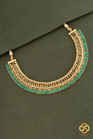 Emerald green, antique finish, jadau kundan choker