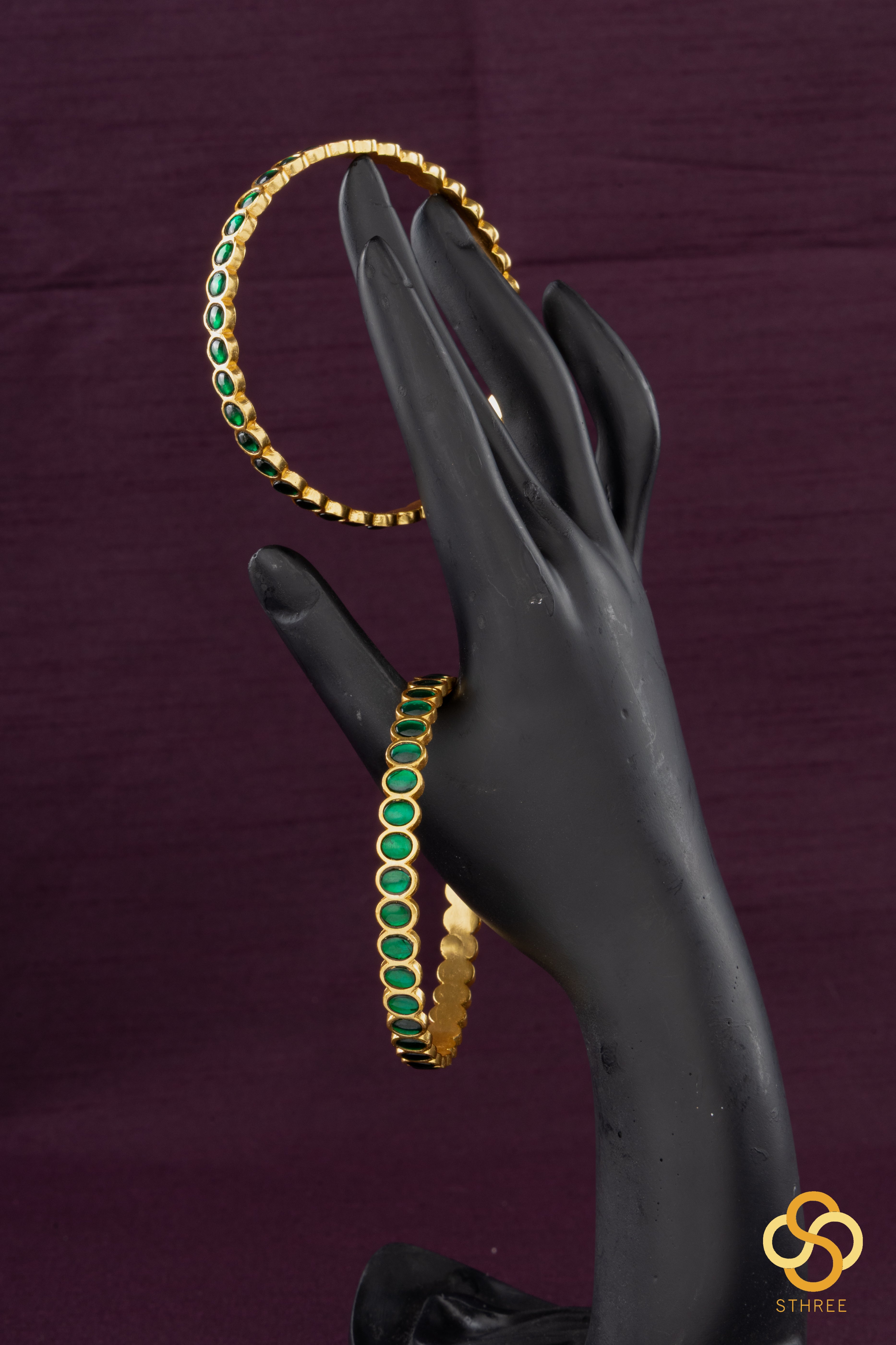 Jadau Kundan bangles - Emerald Green