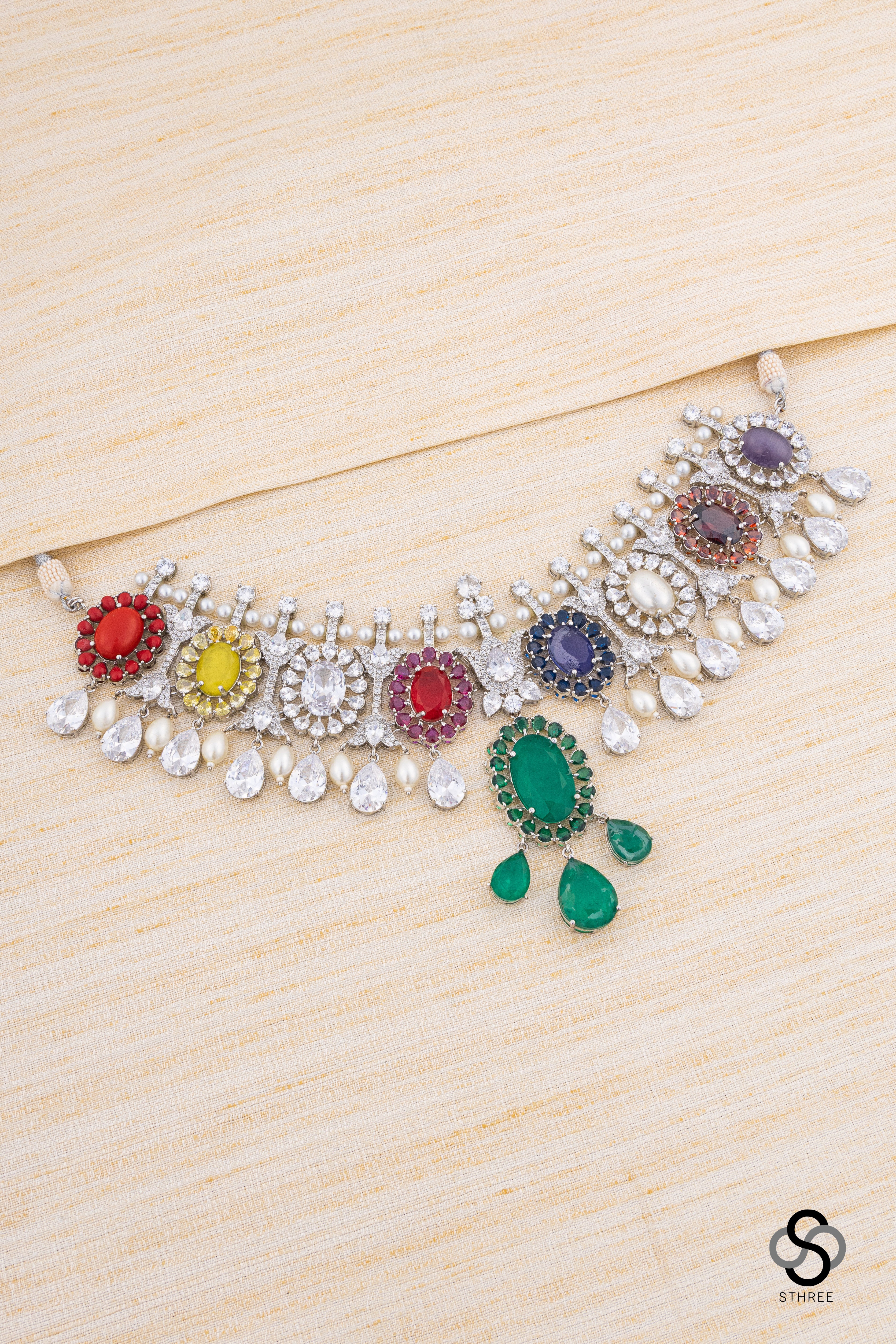 Zircon Choker - Navarathna - Rhodium finish
