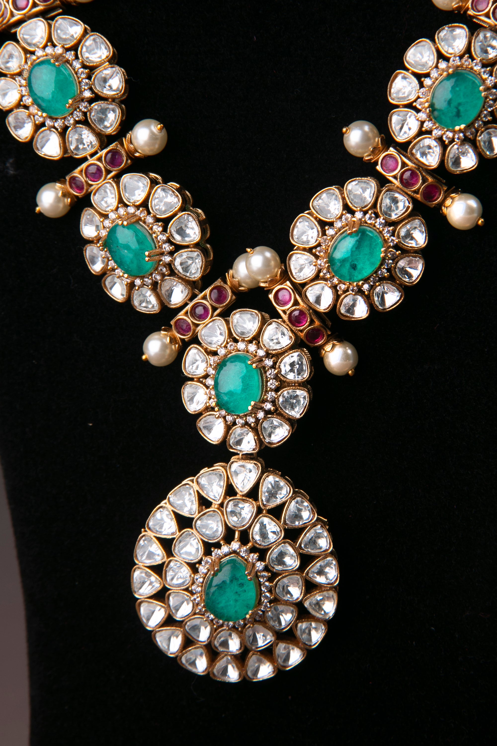 Designer Necklace - Moissanite and Sea Green Neckpiece Set