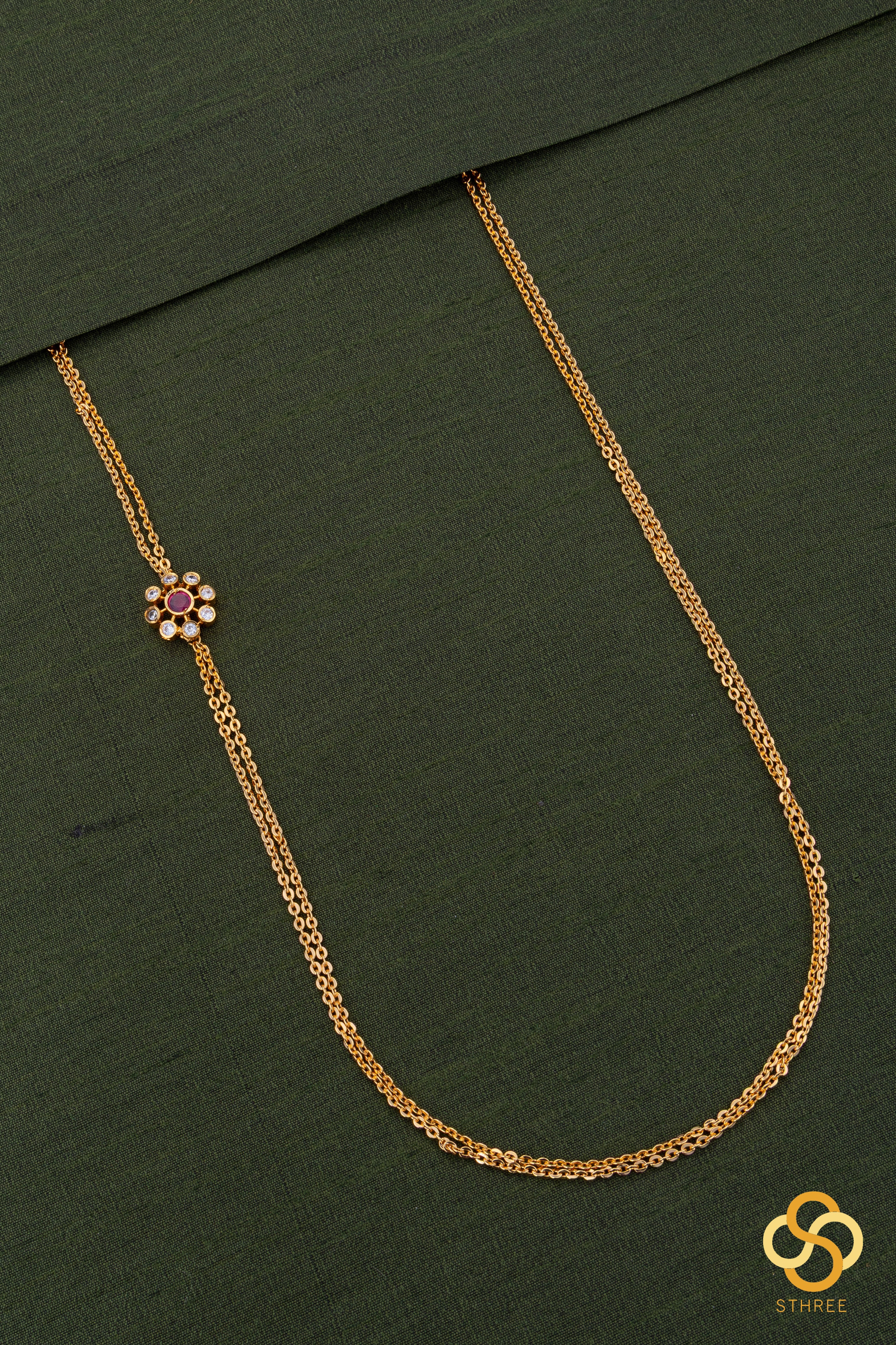 Mogappu with two line chain - Ruby red
