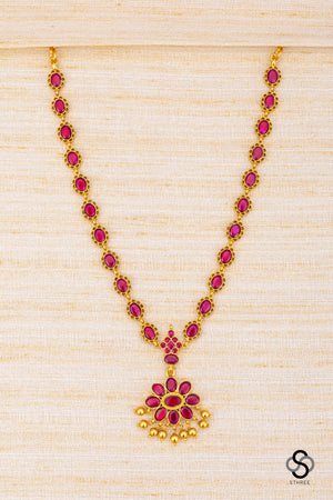 Ambujam - Palakkadu Necklace with Gold Balls Hanging