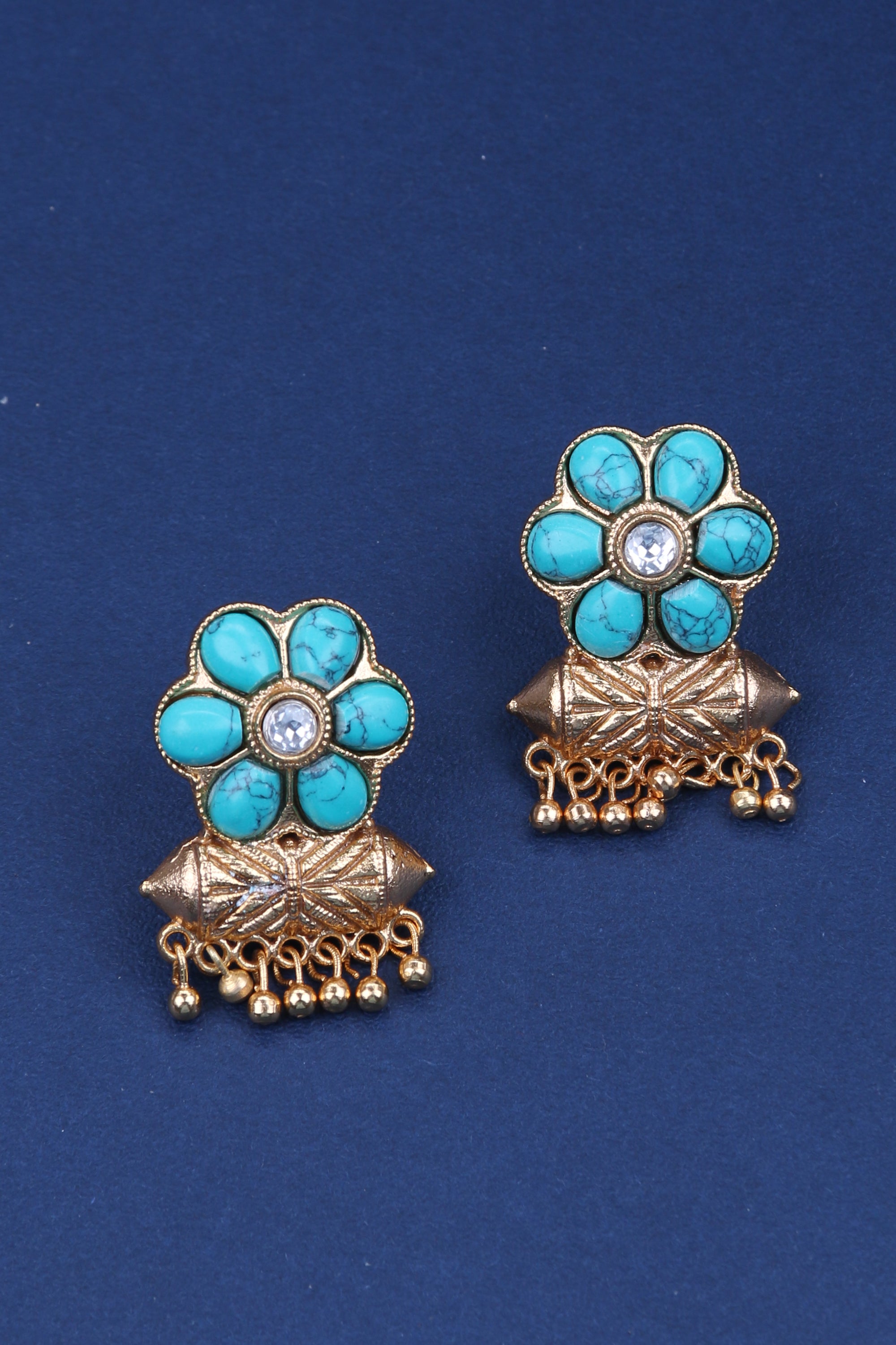 Jadau Kundan Jhumkas - Turquoise blue
