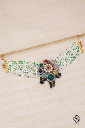 Pearl bunch with multi stone pendant