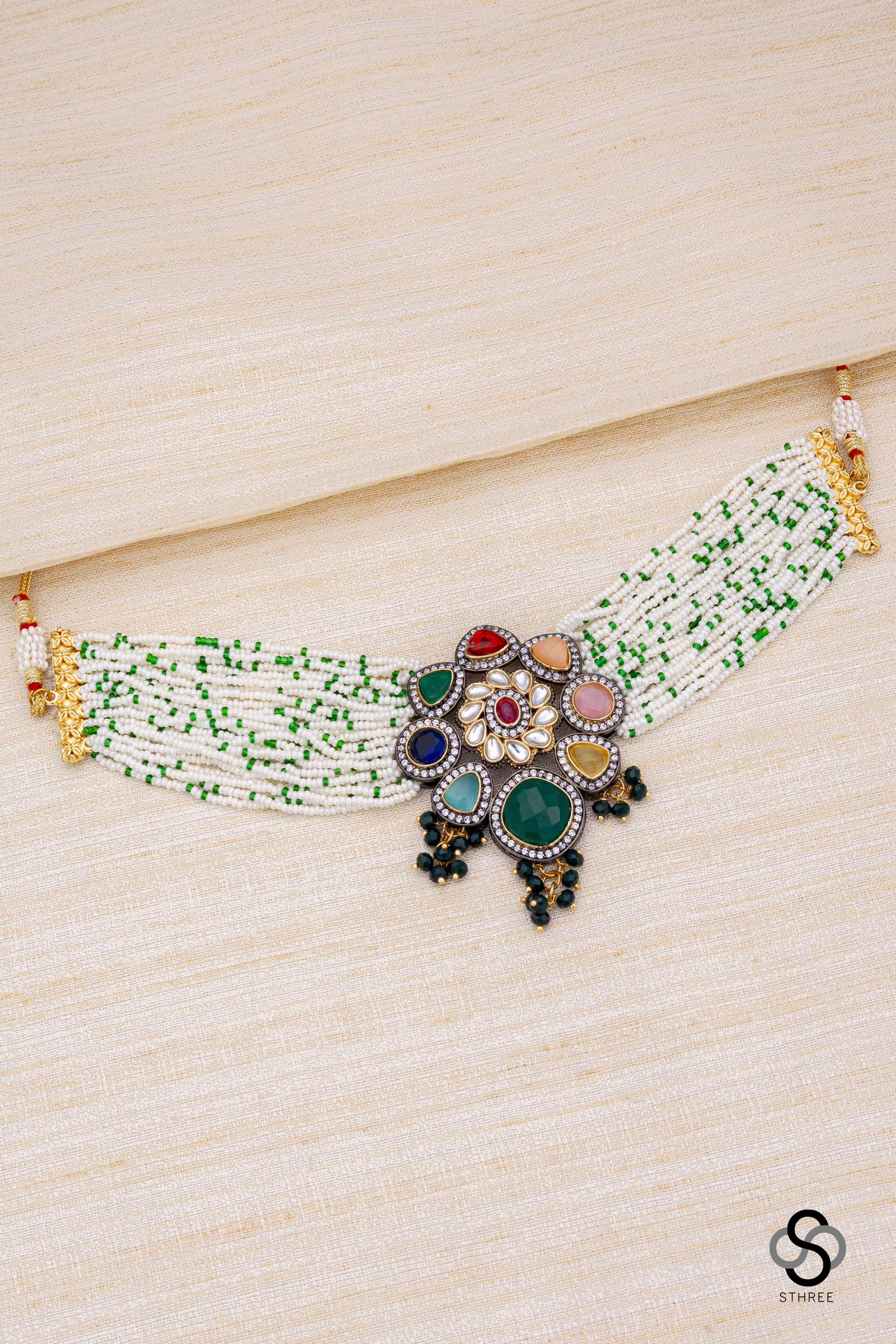 Pearl bunch with multi stone pendant