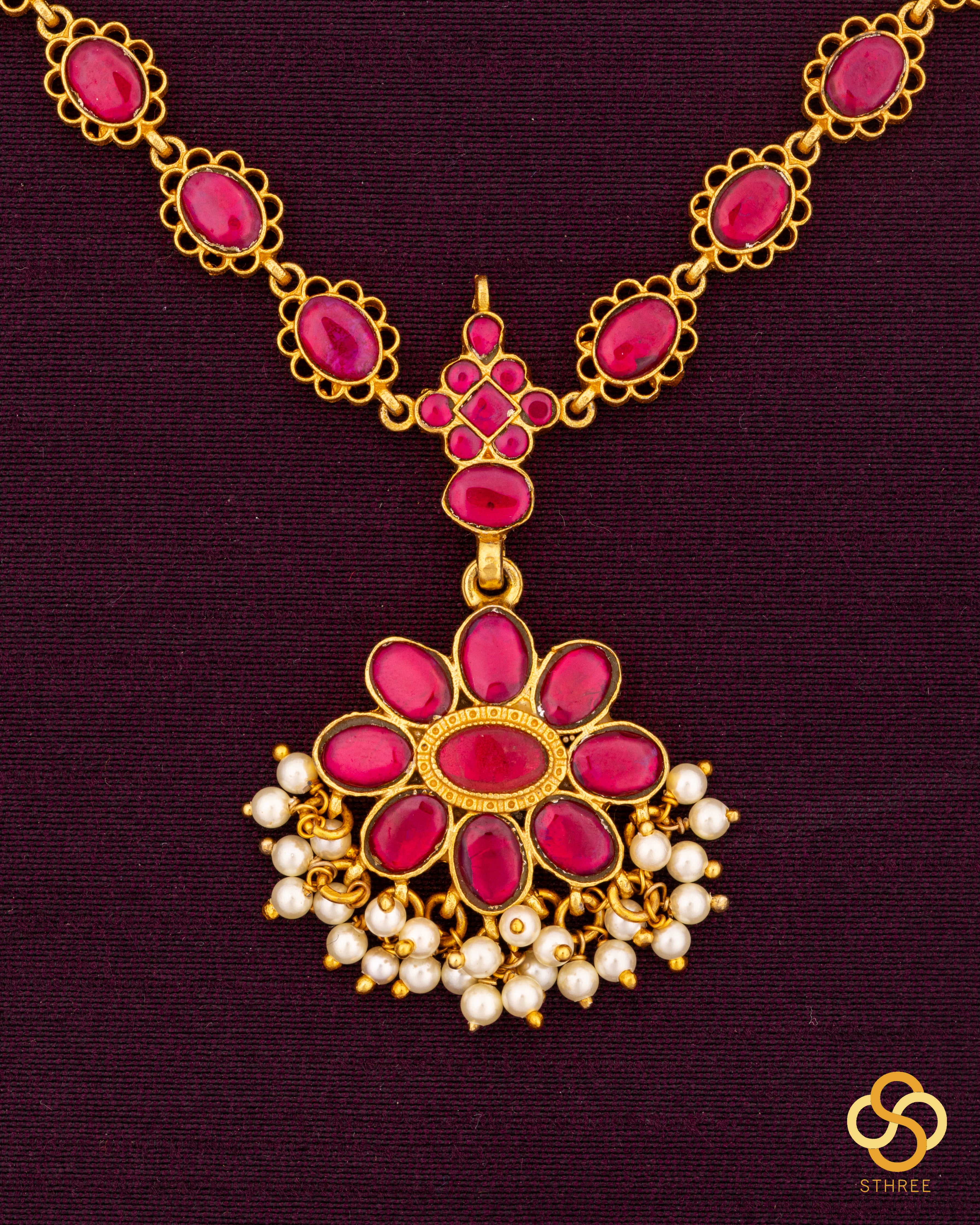 Ambujam - Palakkadu Necklace in Pure Silver with Pearls Hanging