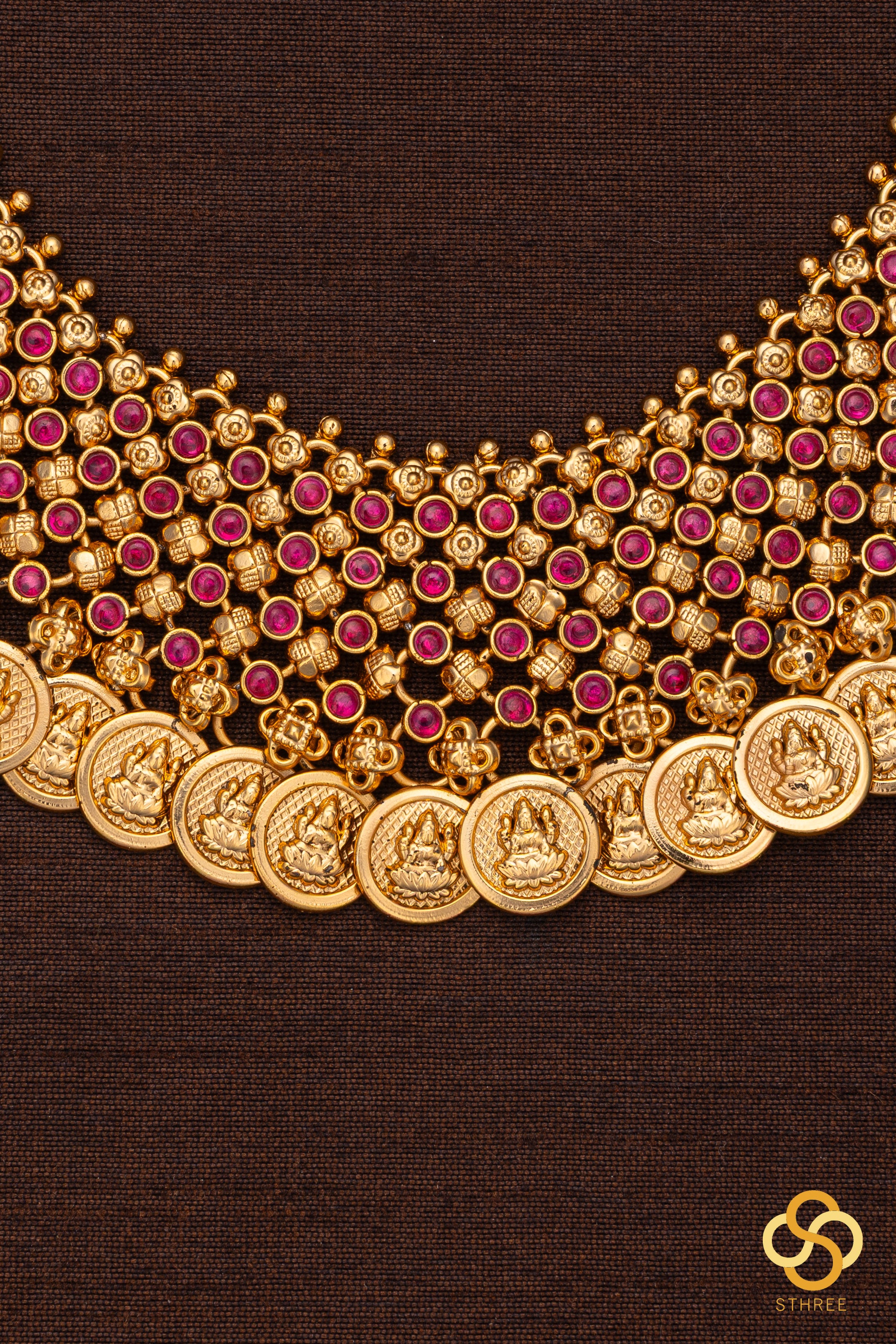 Ruby chokker with Lakshmi coins mala