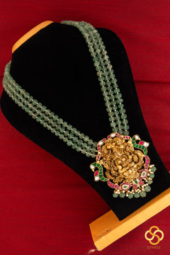 Lakshmi haram with three line green beads