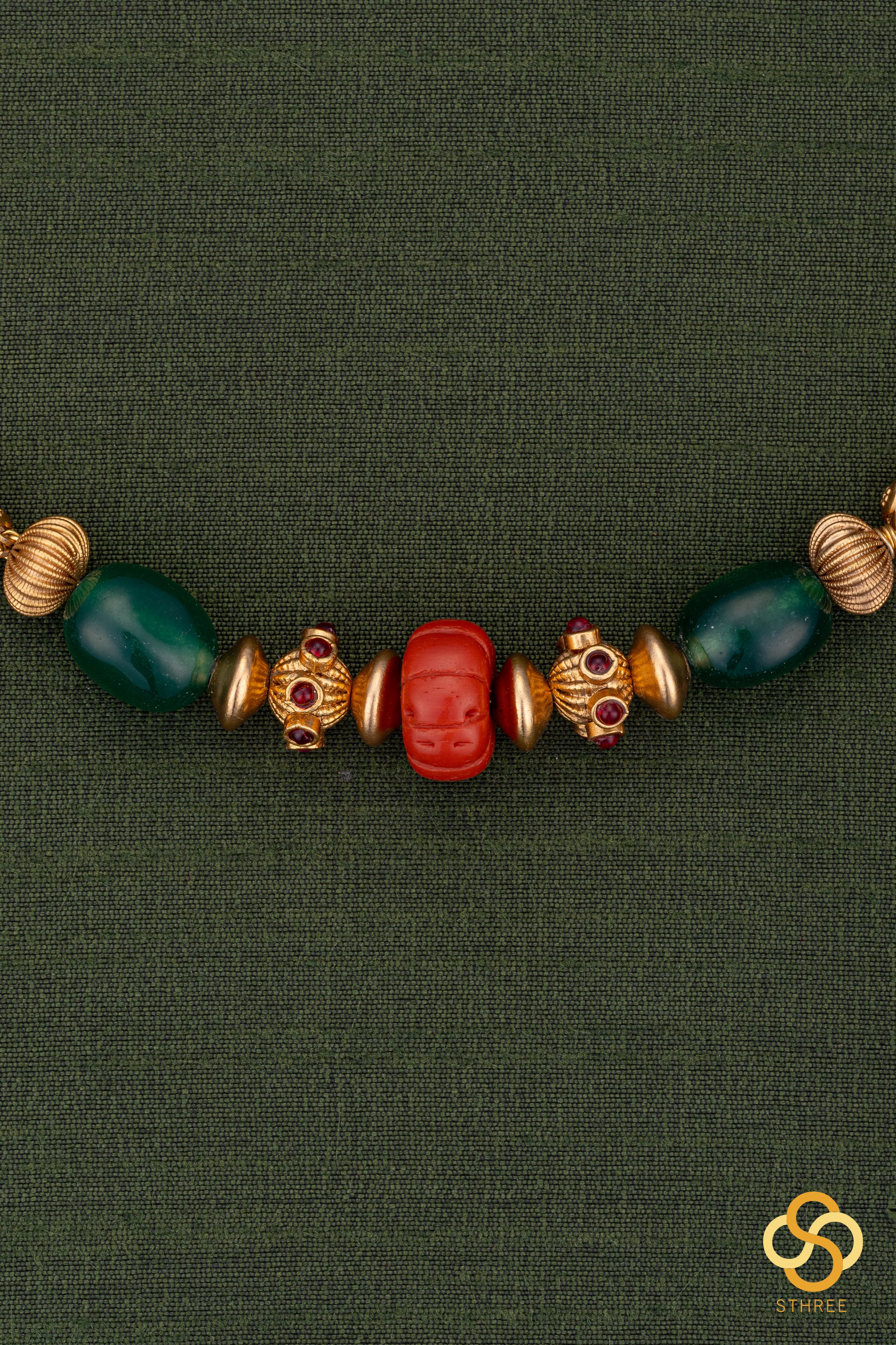 Corals and Green Beads Necklace Set