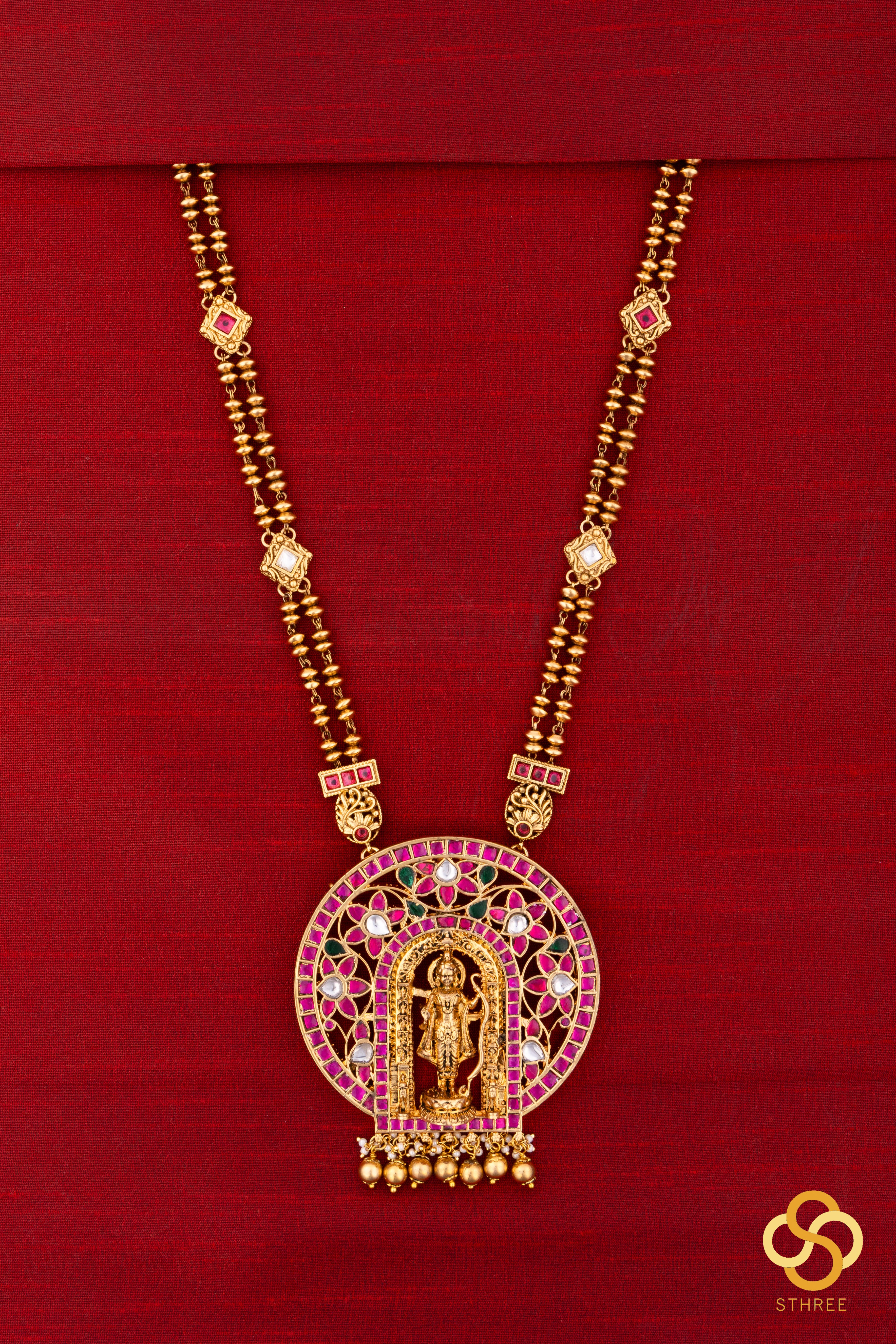 Ayodhya Rama, Jadau kundan Pendant Neckpiece - Red