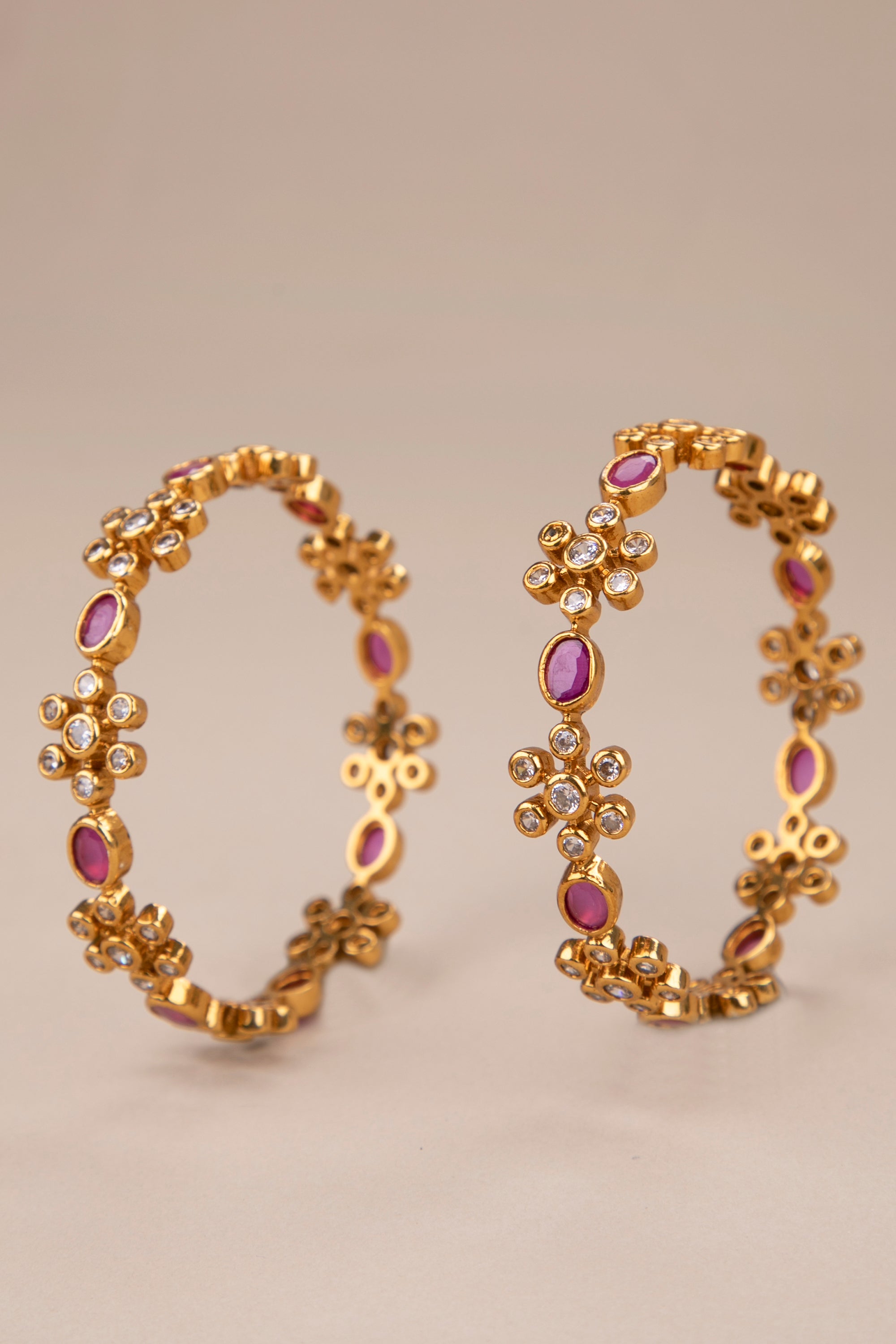 Ruby and 7 Stone Zircon - Diamond Pattern Bangle