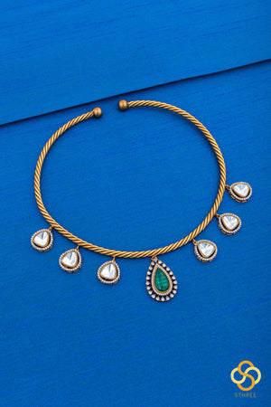 Hasli set - Kundan hangings - Green centerpiece