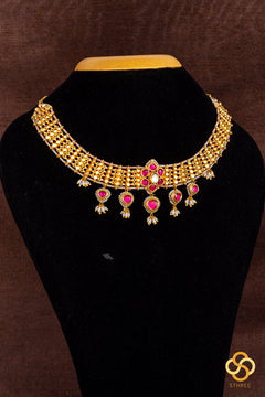 Rajwadi choker with Ruby red kundan