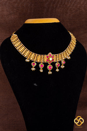 Rajwadi choker with Ruby red kundan
