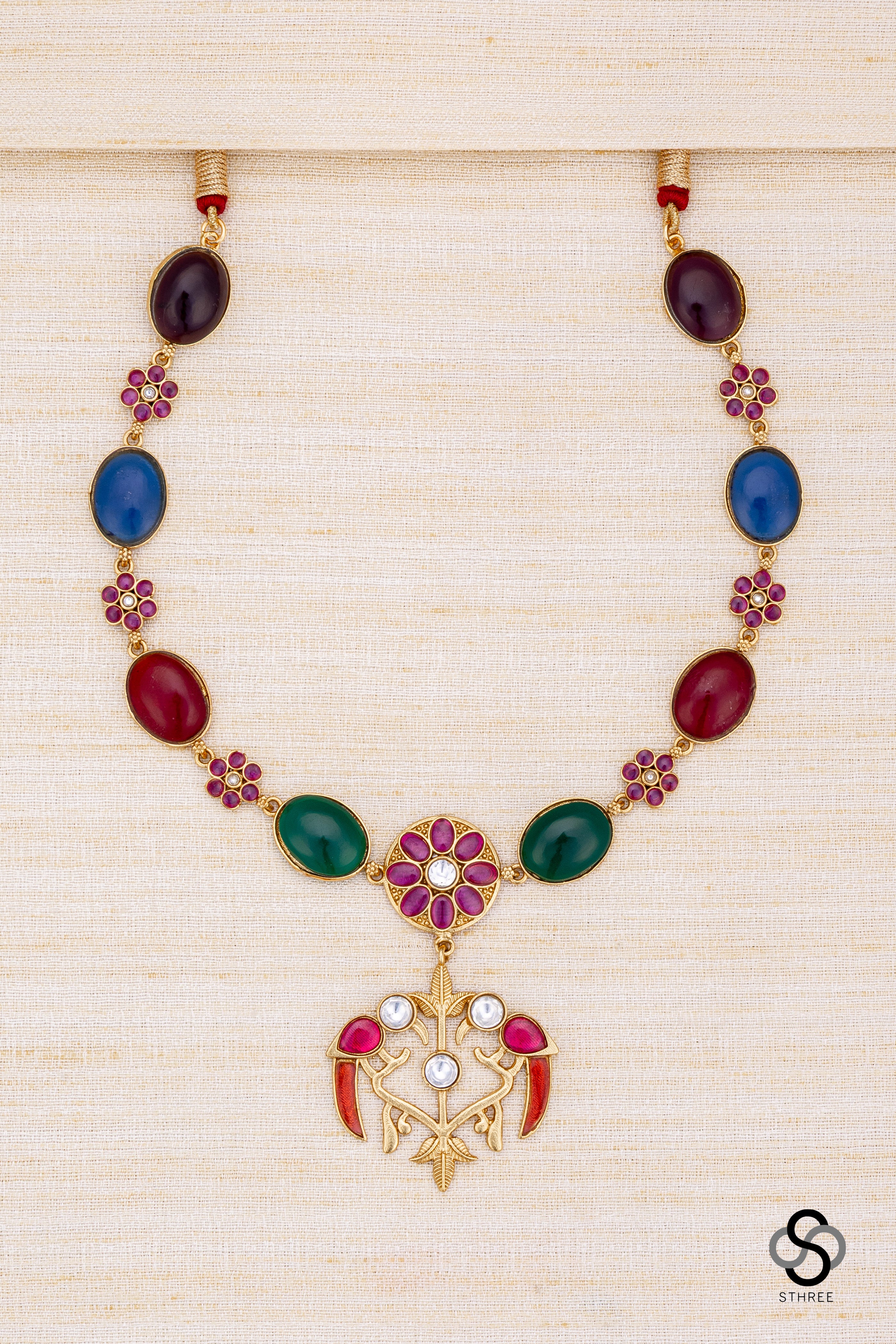Cabachons with Parrot Pendant - Multi colour
