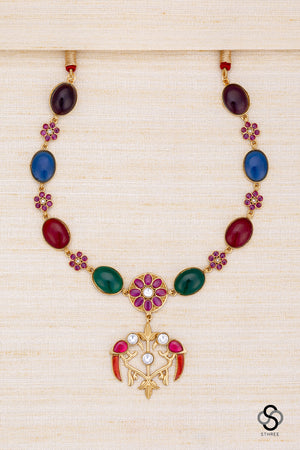 Cabachons with Parrot Pendant - Multi colour