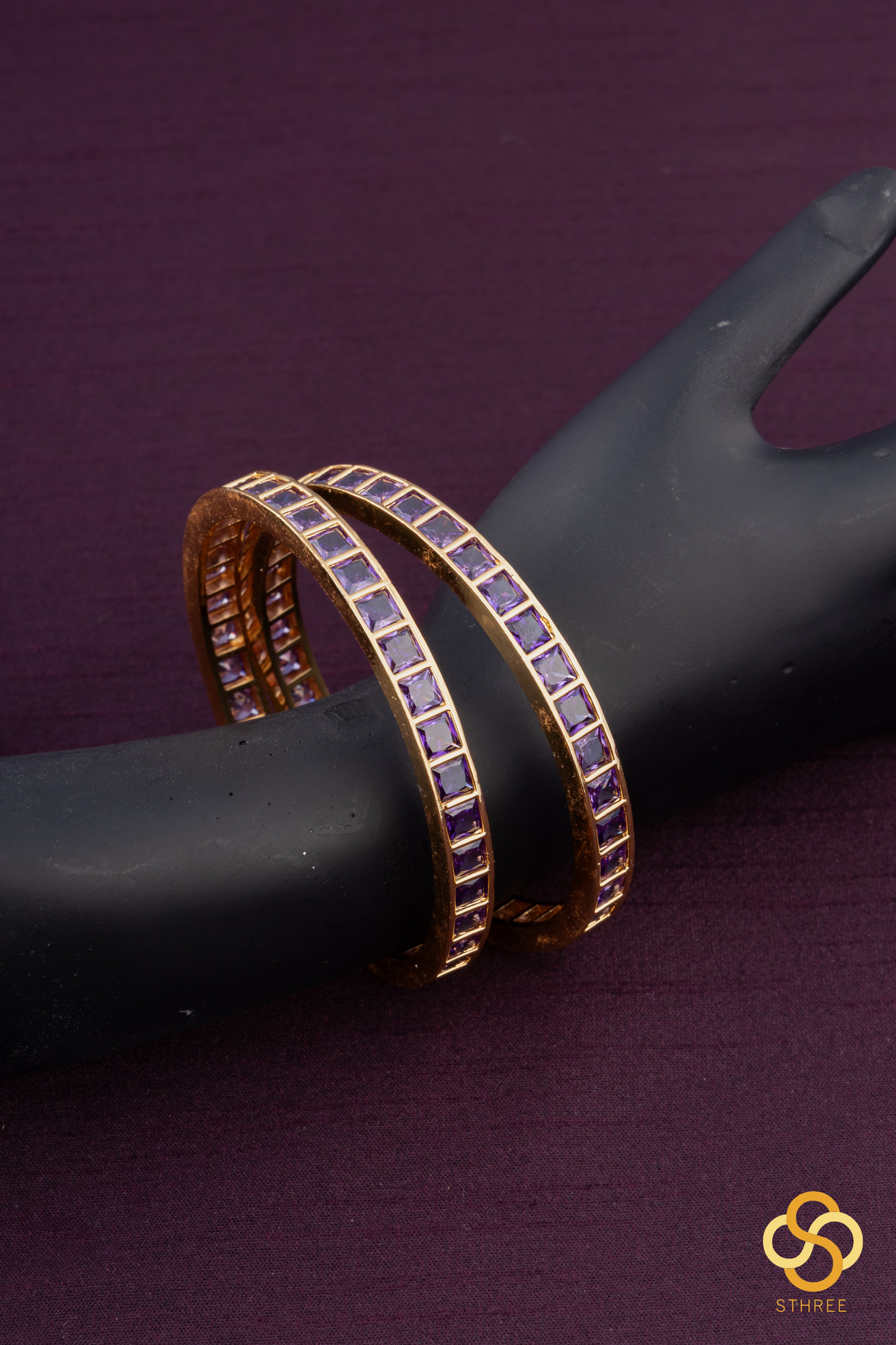 Amethyst colour - Square stone bangles