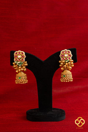 Gold balls with kundan mogappu - Jhumka earring
