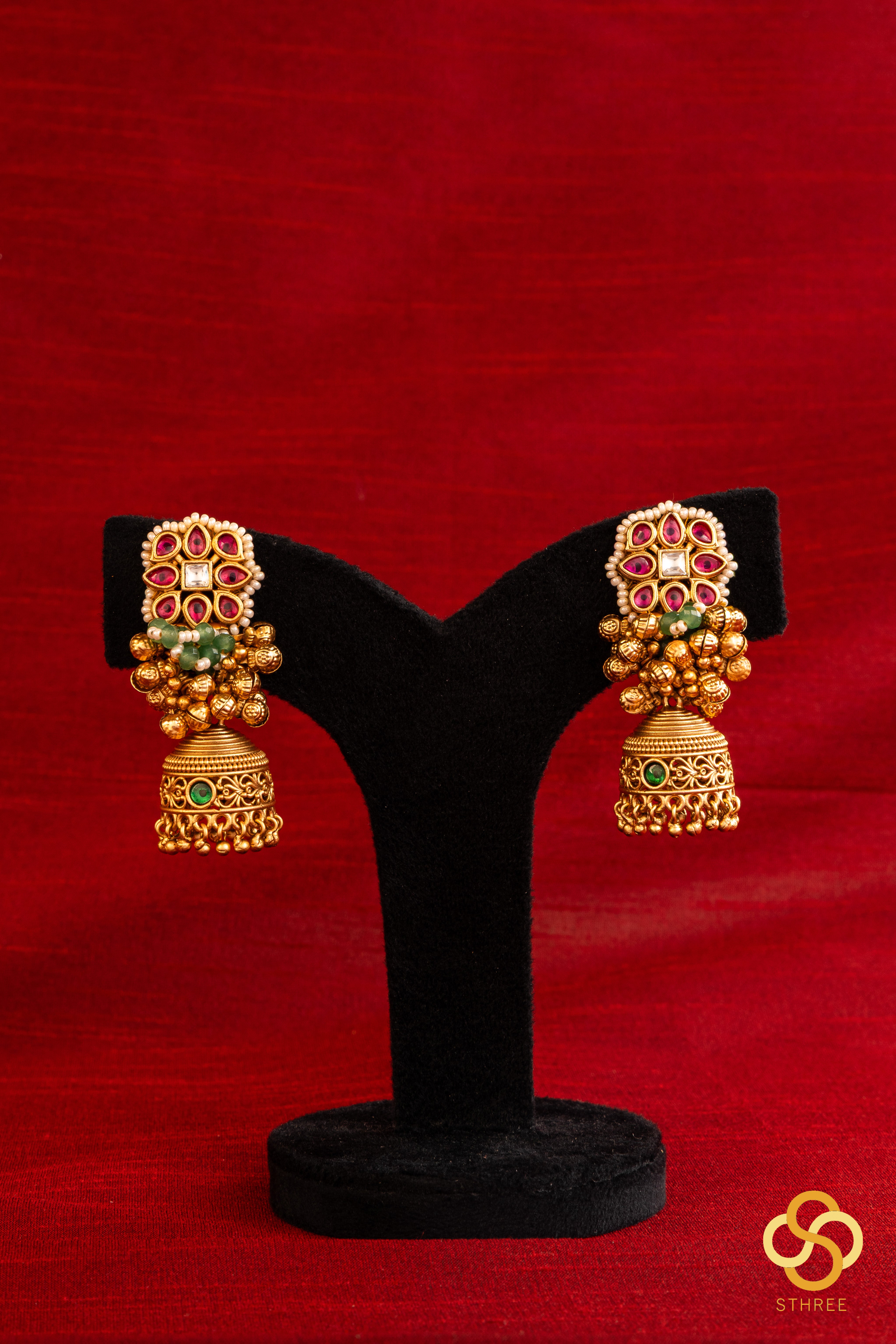 Gold balls with kundan mogappu - Jhumka earring