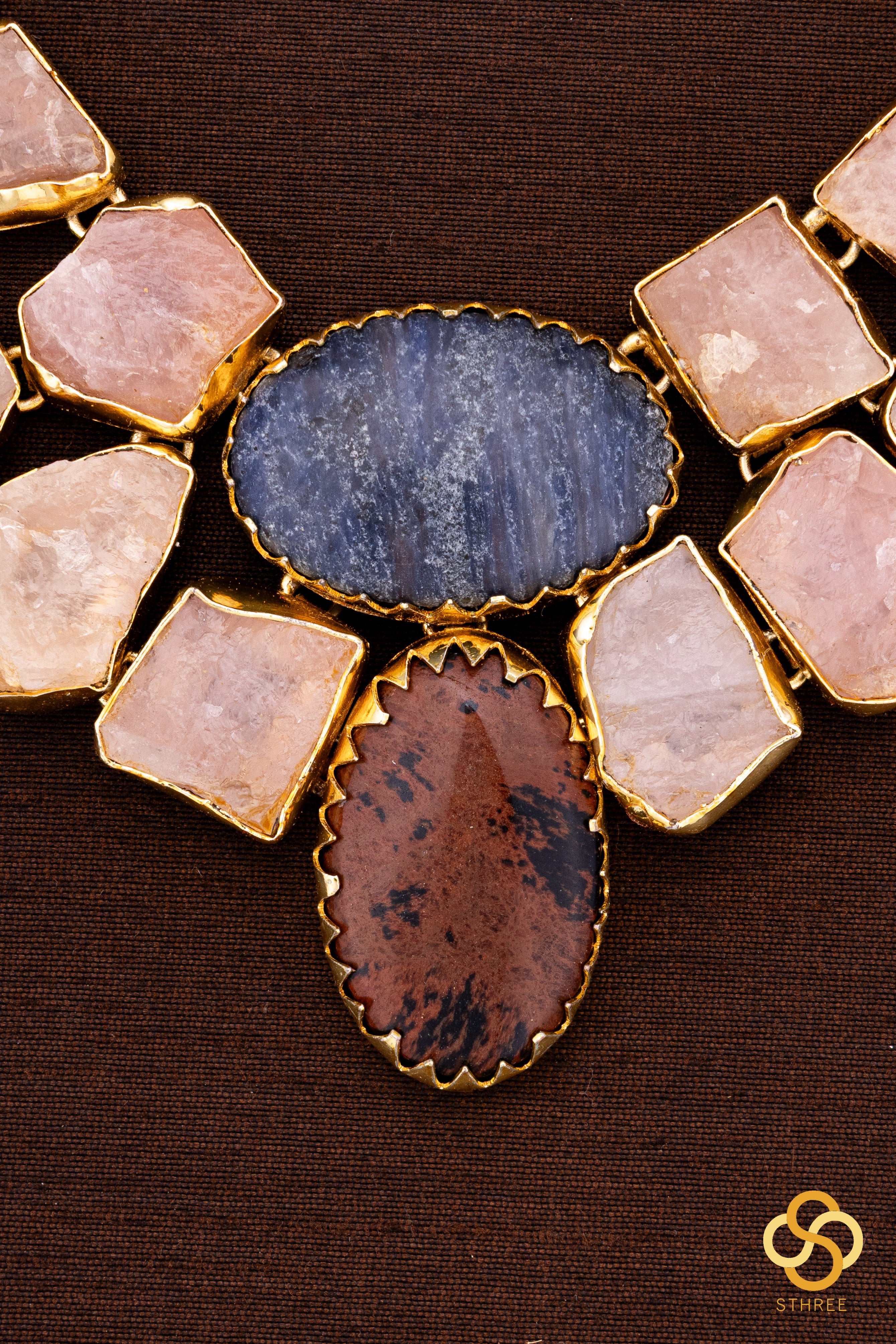 Druzy Raw stone necklace - Pink and Brown centre piece