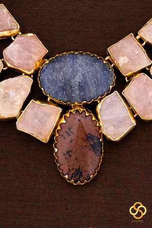 Druzy Raw stone necklace - Pink and Brown centre piece