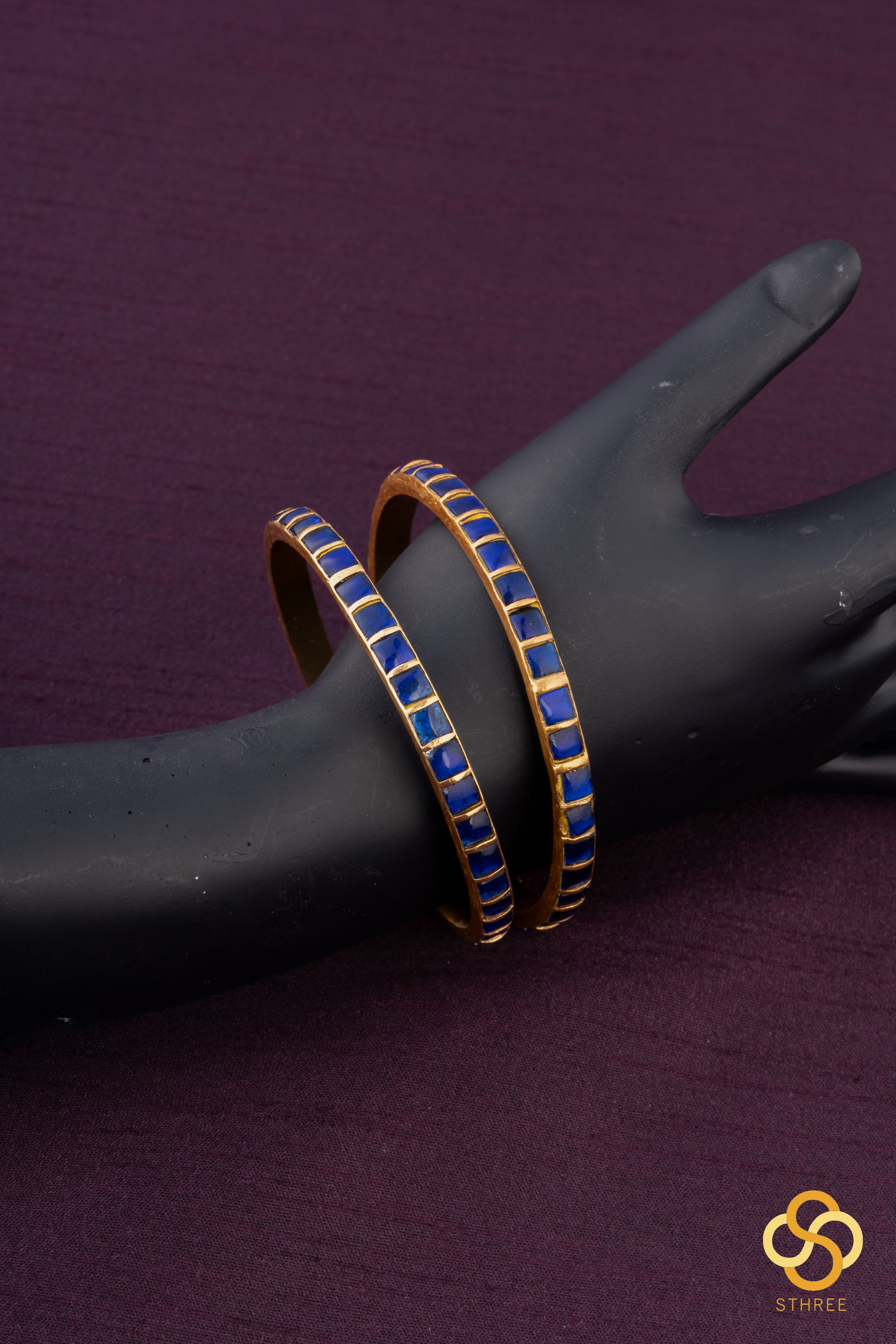 Sapphire Blue square bangles - Set of 2