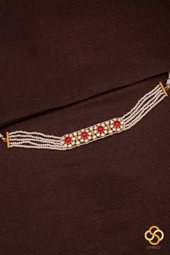 Pearl Choker in Jadau kundan pendant - ruby red
