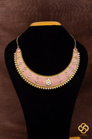 Rajwadi choker - Hasli with pink meenakari work with uncut zircons