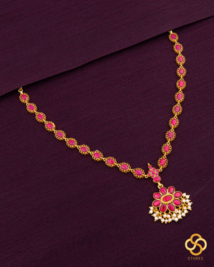 Ambujam - Palakkadu Necklace in Pure Silver with Pearls Hanging