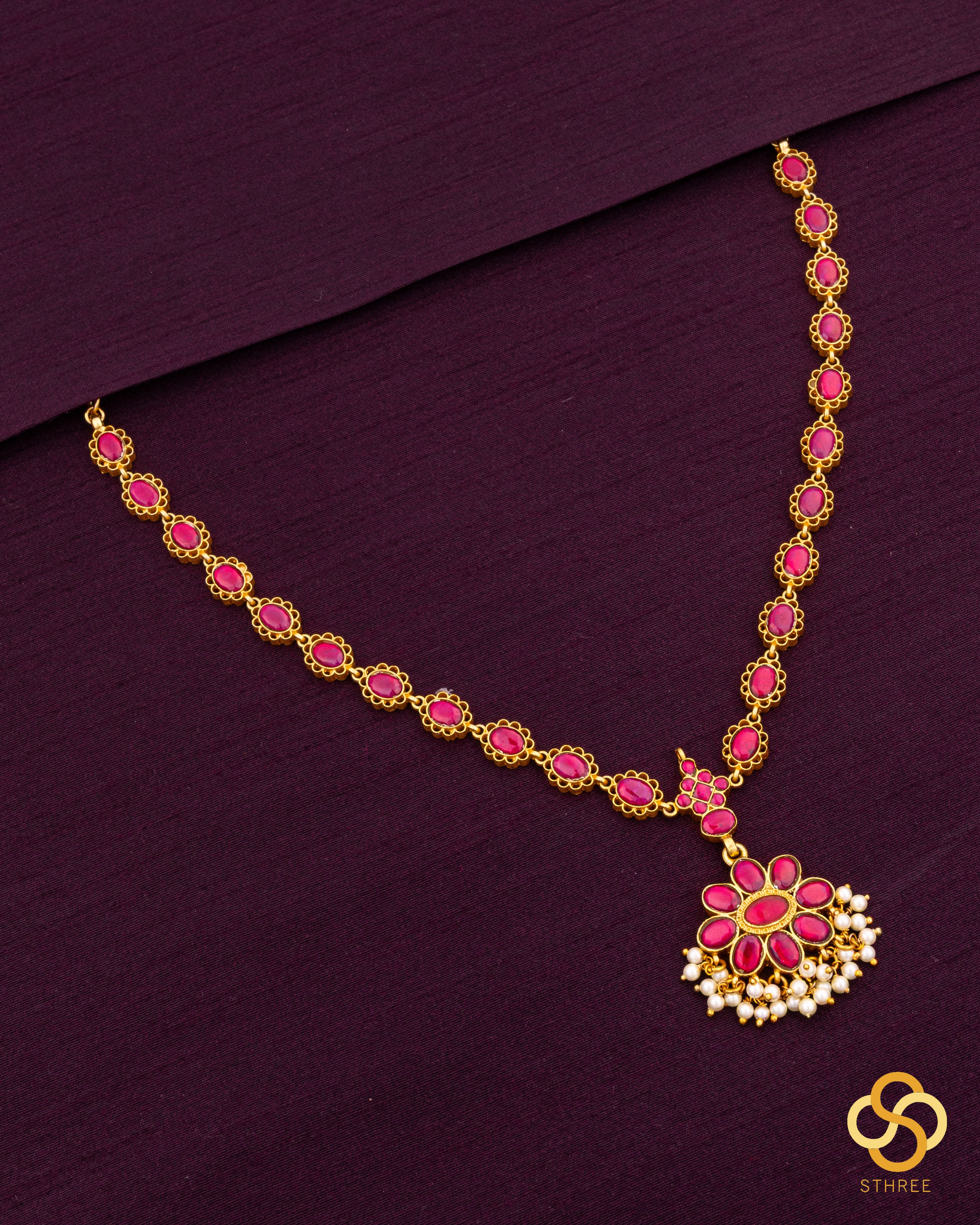 Ambujam - Palakkadu Necklace in Pure Silver with Pearls Hanging