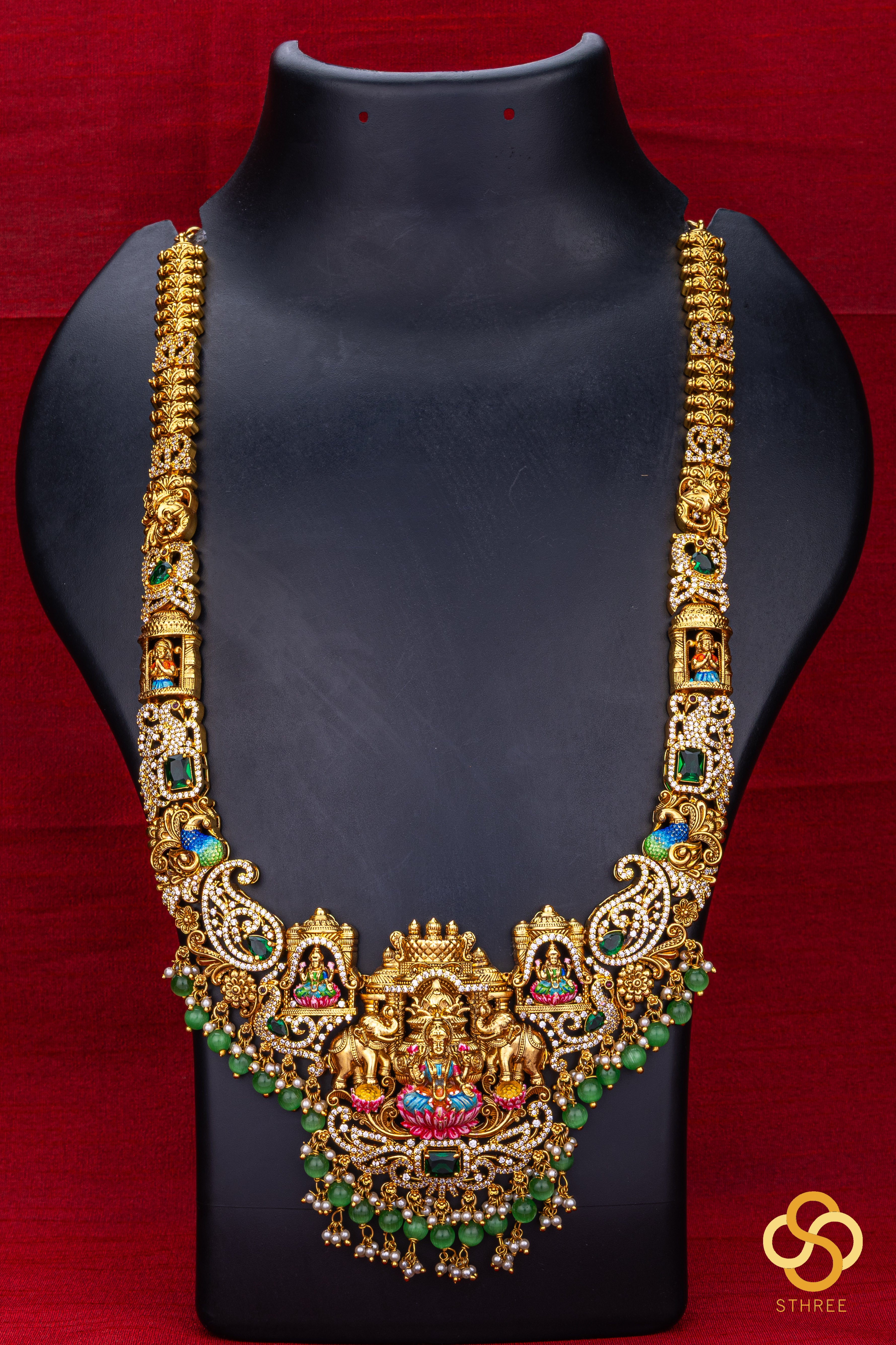 Gajalakshmi haram with Meenakari work - 38 inches long