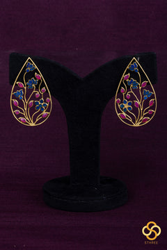 Jadau kundan earrings - Sapphire blue and ruby