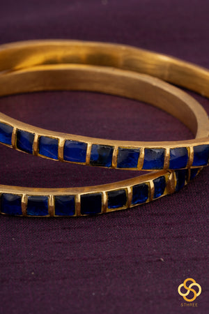 Sapphire Blue square bangles - Set of 2