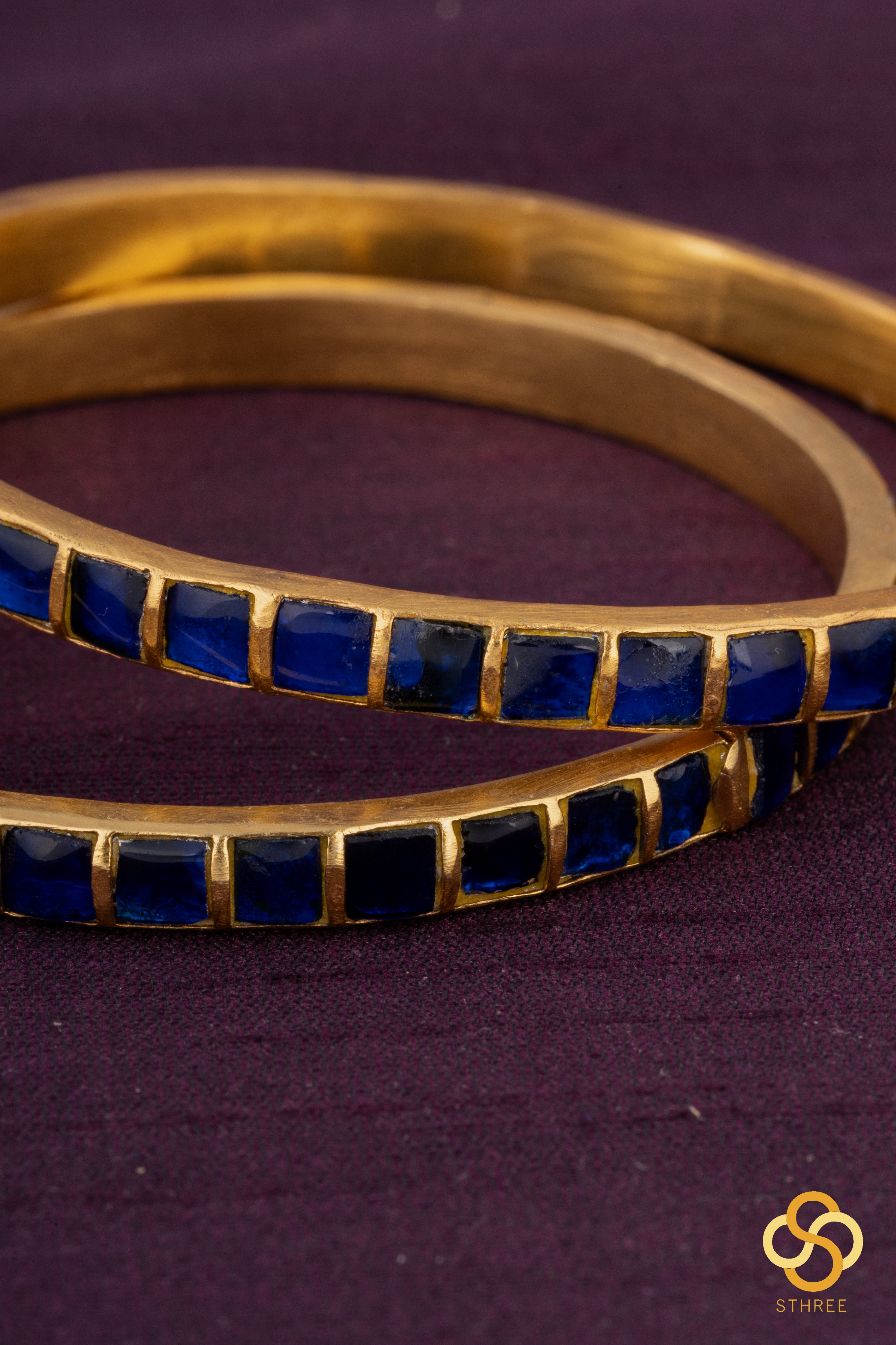 Sapphire Blue square bangles - Set of 2