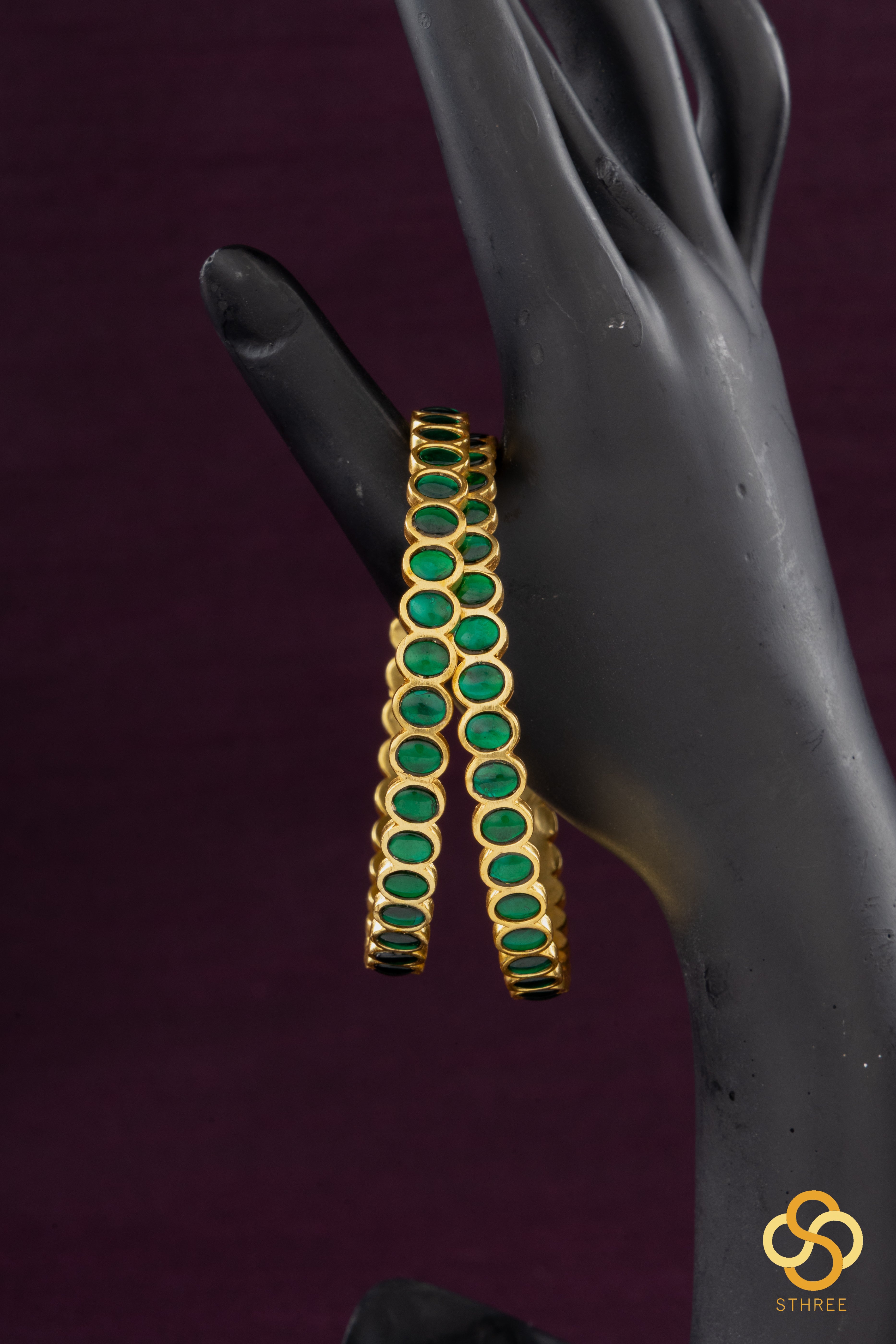Jadau Kundan bangles - Emerald Green