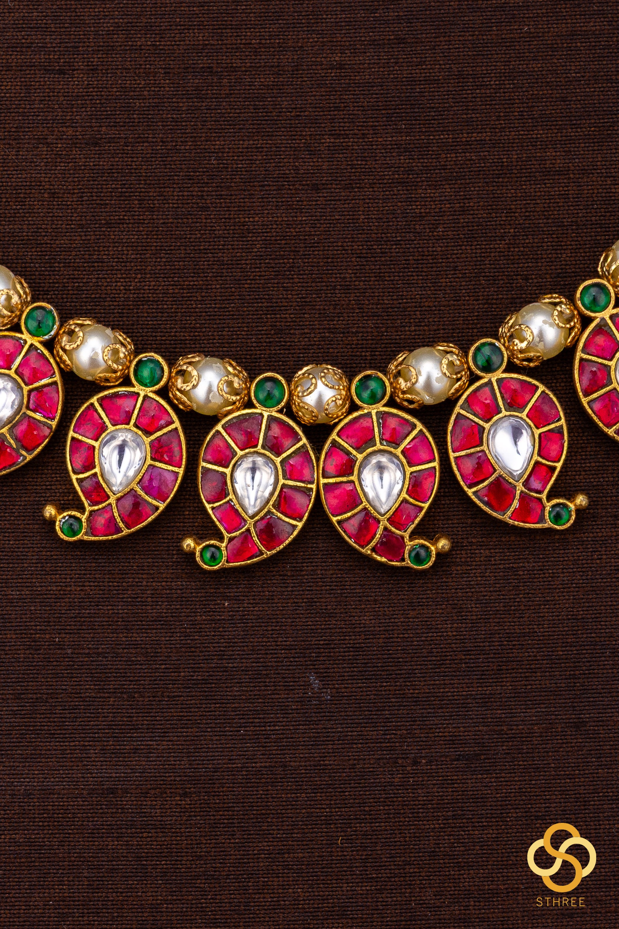 Manga malai set stranded in pearls - Ruby red