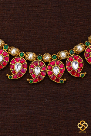 Manga malai set stranded in pearls - Ruby red