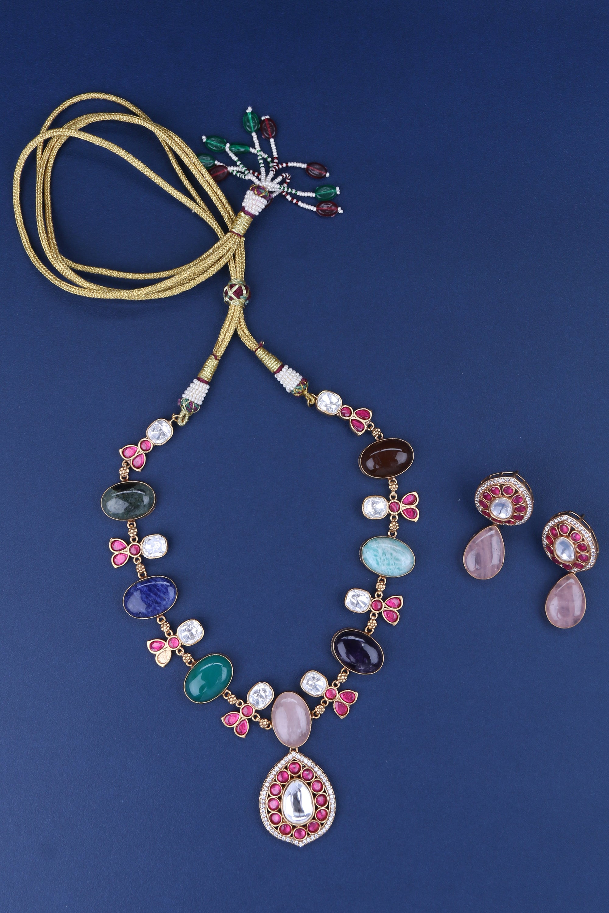 Multi Colour Cabochons with Jadau Kundan Pendant