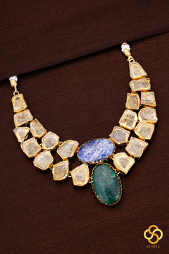 Druzy Raw stone necklace - Citrine yellow with Emerald green