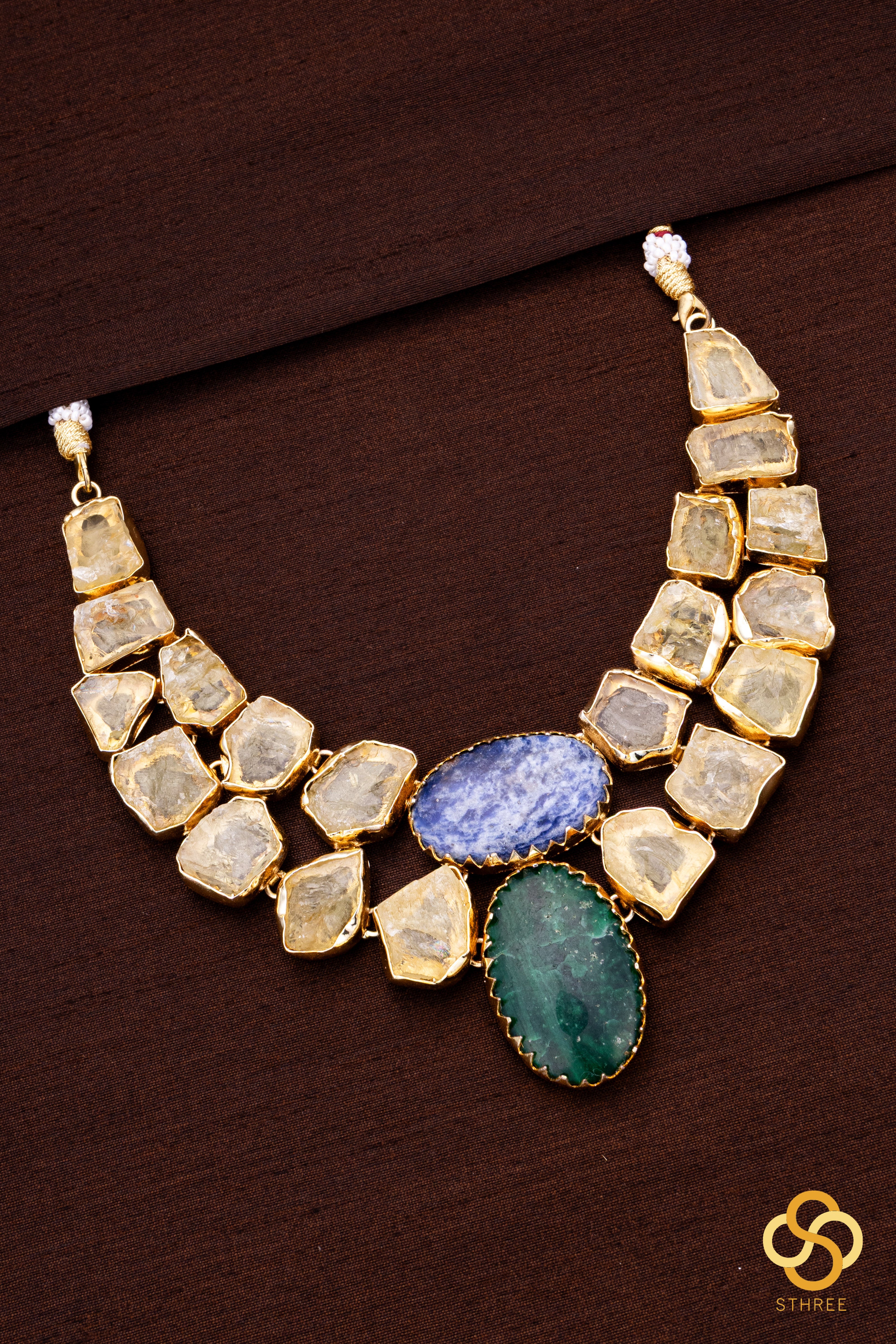 Druzy Raw stone necklace - Citrine yellow with Emerald green