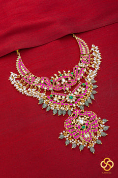 Hasli Haram necklace set - Ruby red