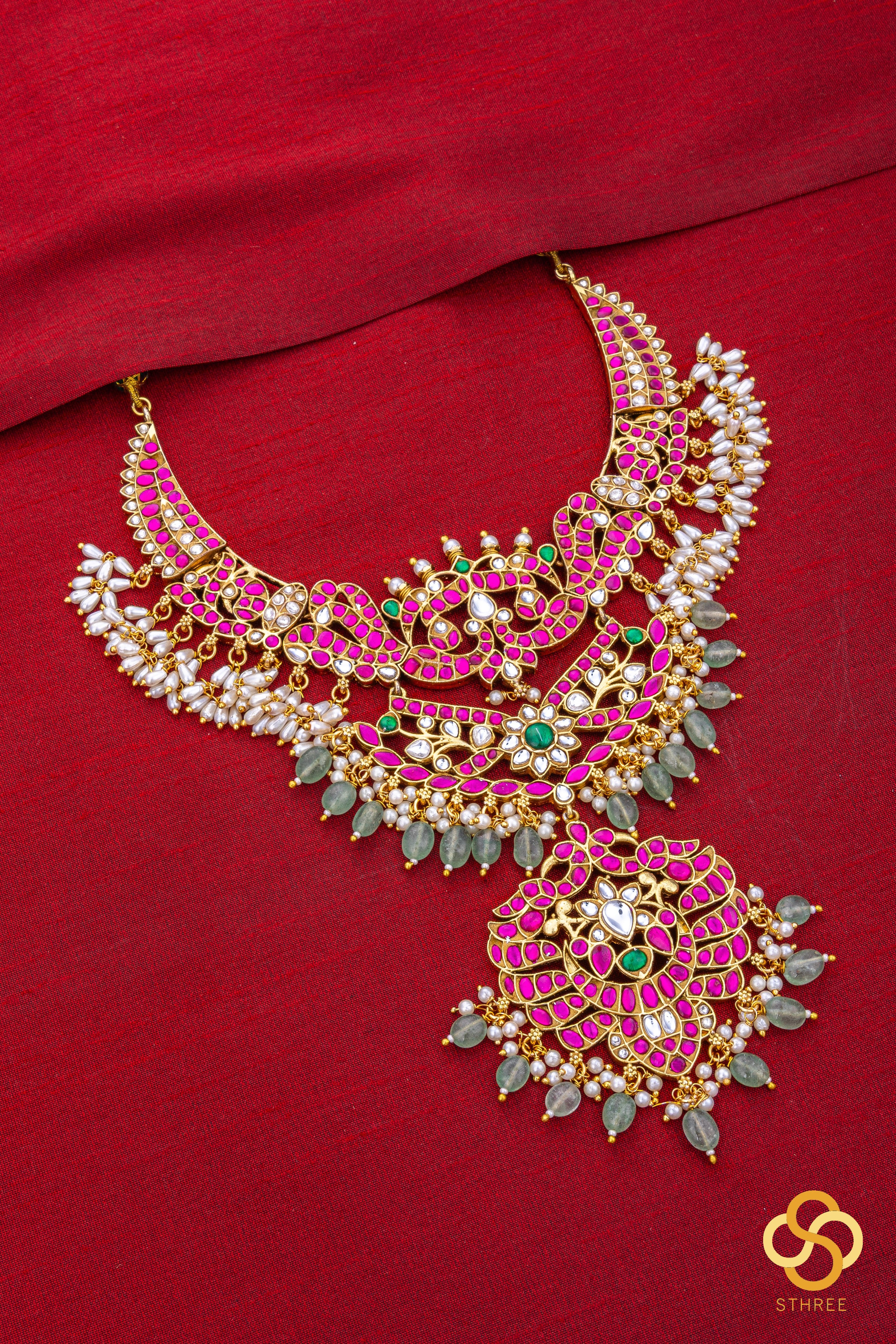 Hasli Haram necklace set - Ruby red