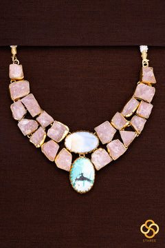 Druzy Raw Stone Necklace - Pink and Turquoise Centre Piece