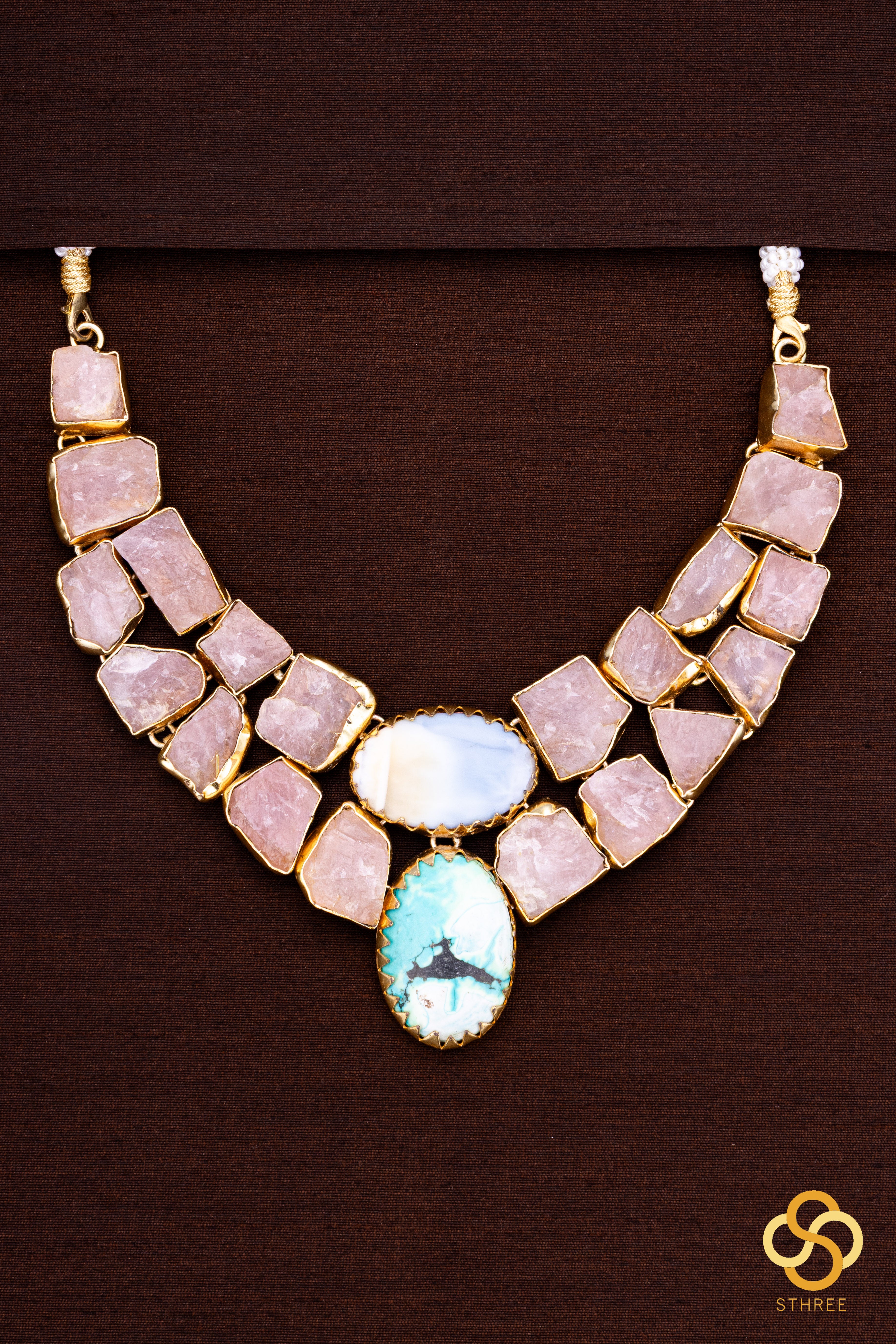 Druzy Raw stone necklace - Pink and turquoise centre piece