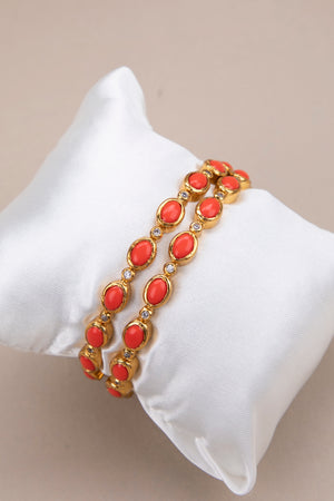 Coral and white zircon - Diamond pattern bangle