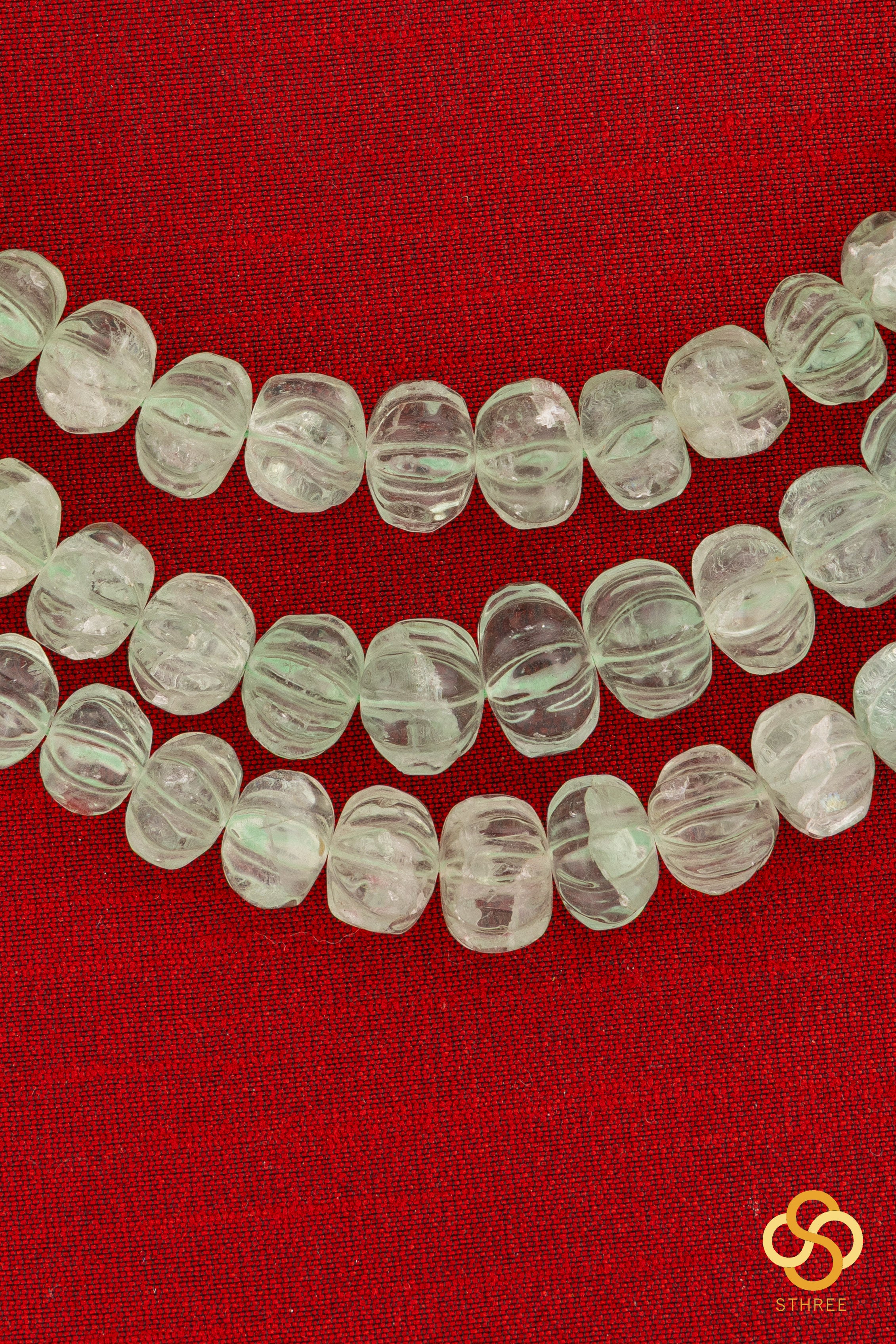 Carved Melon Flurites in Light Green - Three layers