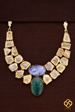 Druzy Raw Stone Necklace - Citrine Yellow with Emerald Green